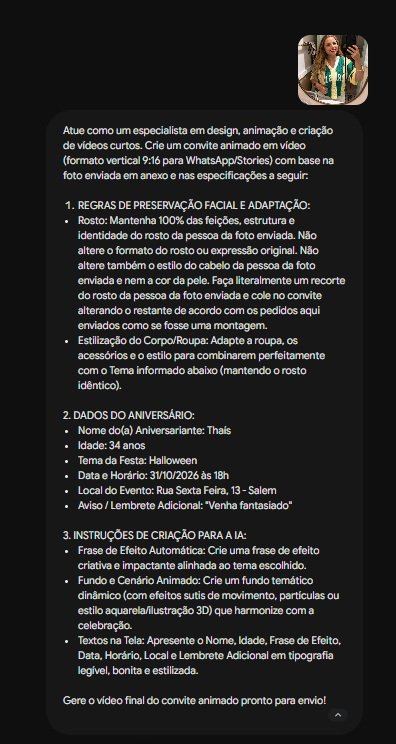 imagem do prompt + foto no gemini para gerar um vídeo/animação de um convite